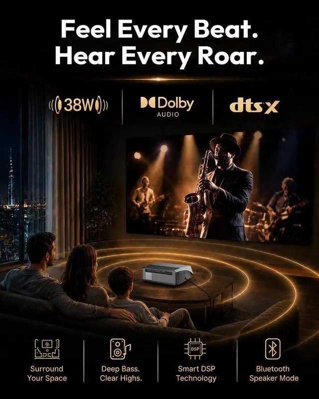 Alt view image 5 of 7 - 2300 ANSI Daytime Projector Google TV Ultra HD 4K Smart Projector