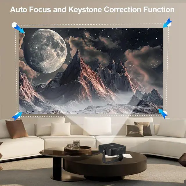 Alt view image 6 of 7 - Zopsc 4K Projector for 14 OS, 300 ANSI Auto Focus 90 Rotatable Design 30-200 Inch Display, Keystone Correction 1.25 Throw Ratio with 1+8GB Storage (Black)