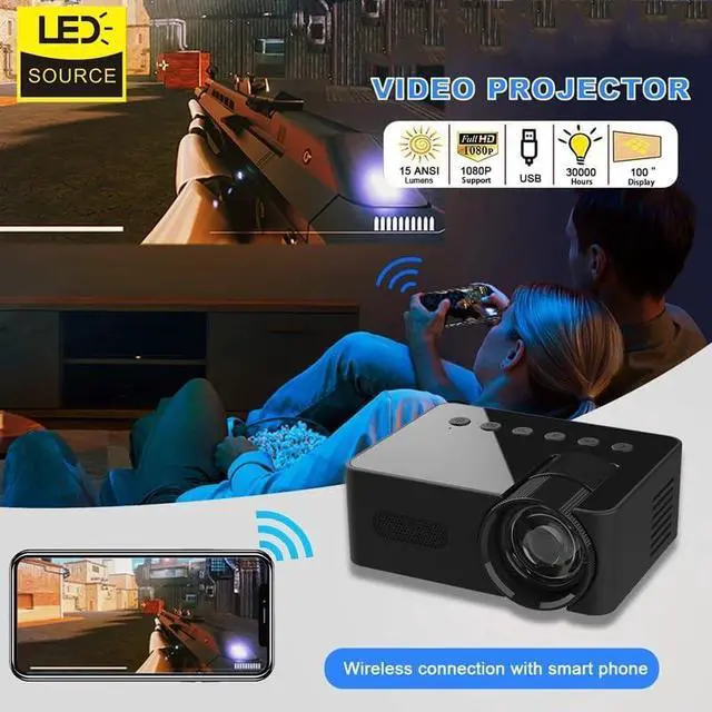 Alt view image 3 of 6 - Smart Portable Outdoor Projector 1080P Office Home Theater Movie Same Screen