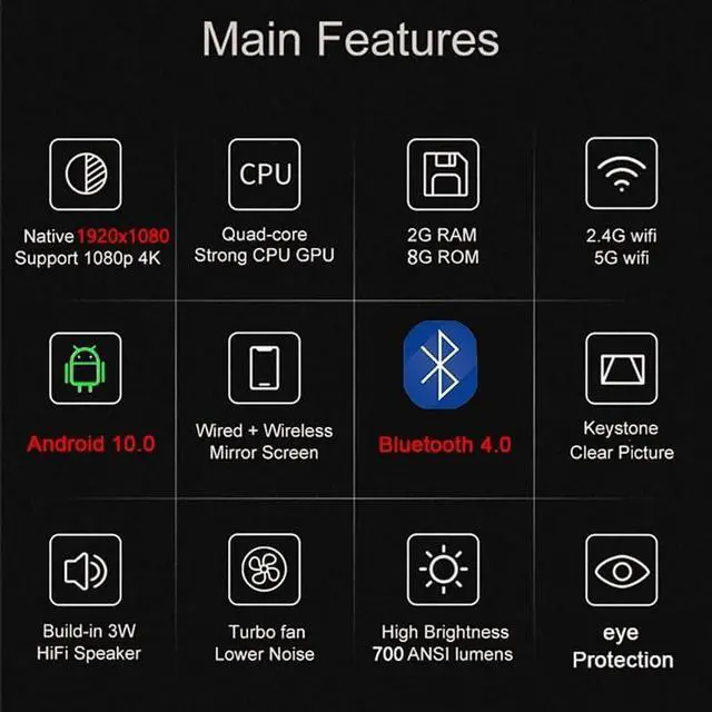 Alt view image 4 of 6 - Projector 5G LED 1080P Android 10 Movie Beamer Supported 4K Outdoor Smart Home Theater Airplay