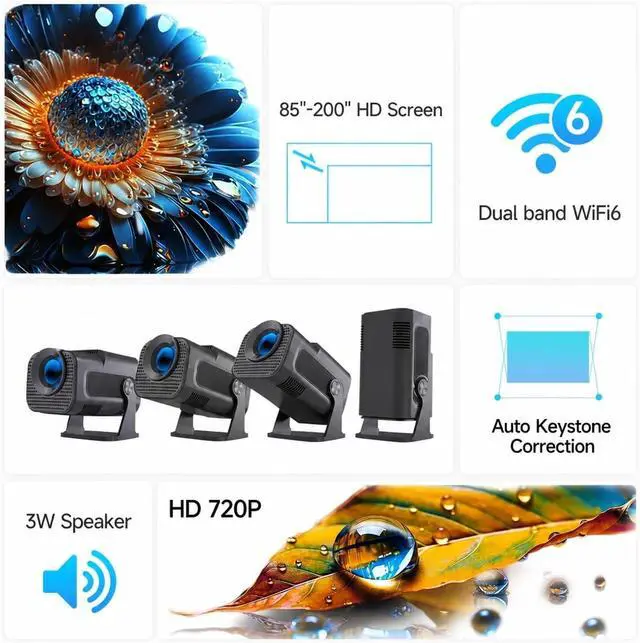 Alt view image 4 of 6 - Mini Projector Android 11 Projector 1280x720dpi WiFi Bluetooth for Movie Home Outdoor