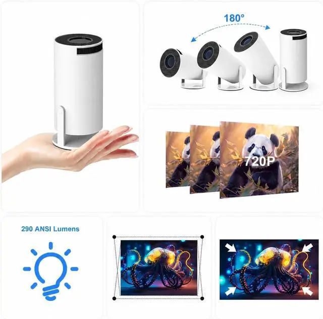 Alt view image 4 of 7 - Mini Projector Projector PRO 8K Android 14 Dual Wifi6 290ANSI 1080P 1280*720P for Movie Home Outdoor(Gray)