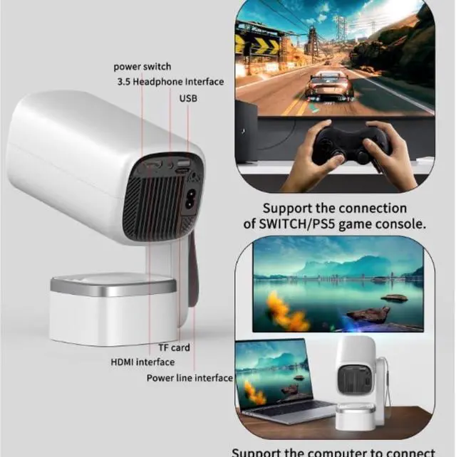 Alt view image 5 of 6 - Projector for Home Bedroom Wall Projection Screen Outdoor Camping Portable