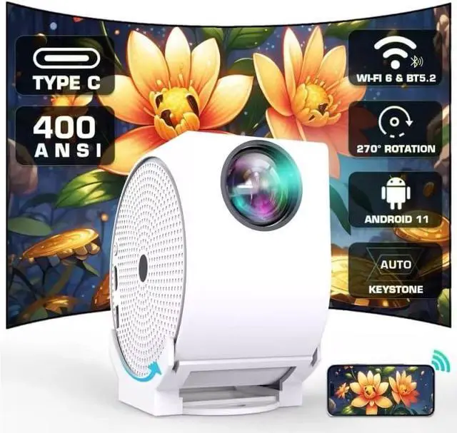 Alt view image 2 of 5 - Projector 4K Home High Definition Portable Cinema Smart 360 Degree