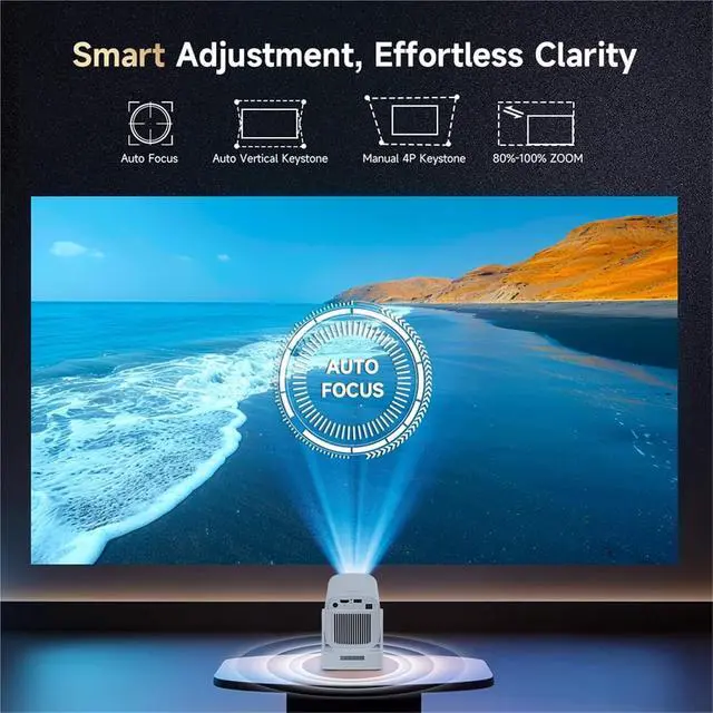 Alt view image 3 of 4 - Mini Projector, Projector 4K Supported 1080P Auto 330 ANSI WiFi6 BT5.4 Air Mouse Voice Control Portable Home ,Indoor & Outdoor Use