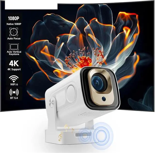 Alt view image 2 of 4 - Mini Projector, Projector 4K Supported 1080P Auto 330 ANSI WiFi6 BT5.4 Air Mouse Voice Control Portable Home ,Indoor & Outdoor Use
