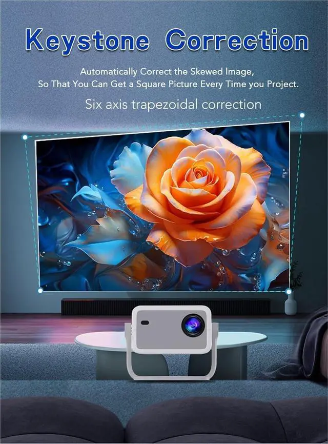 Alt view image 5 of 5 - Mini Projector, 4K Projector 650ANSI Native 1080P Auto & Keystone BT5.2 WIFI6 Portable ,Indoor & Outdoor Use