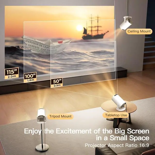 Alt view image 4 of 5 - Mini Projector, Smart Projector With Wifi And BluetoothPortable 720P 4K Support, Auto Keystone, 180 Degree Rotation ,Indoor & Outdoor Use