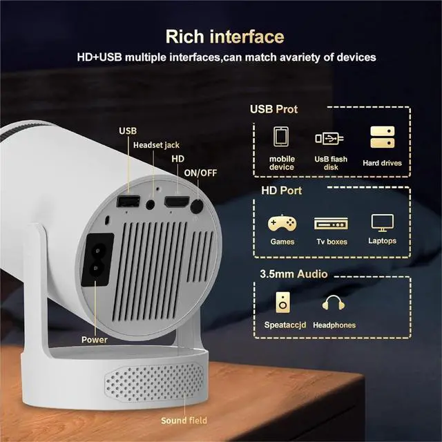Alt view image 2 of 5 - Mini Projector, Portable Projector 4K 720P WiFi BT Auto Vertical Keystone 5W Speaker Mini Proyector Movie Outdoor ,Indoor & Outdoor Use