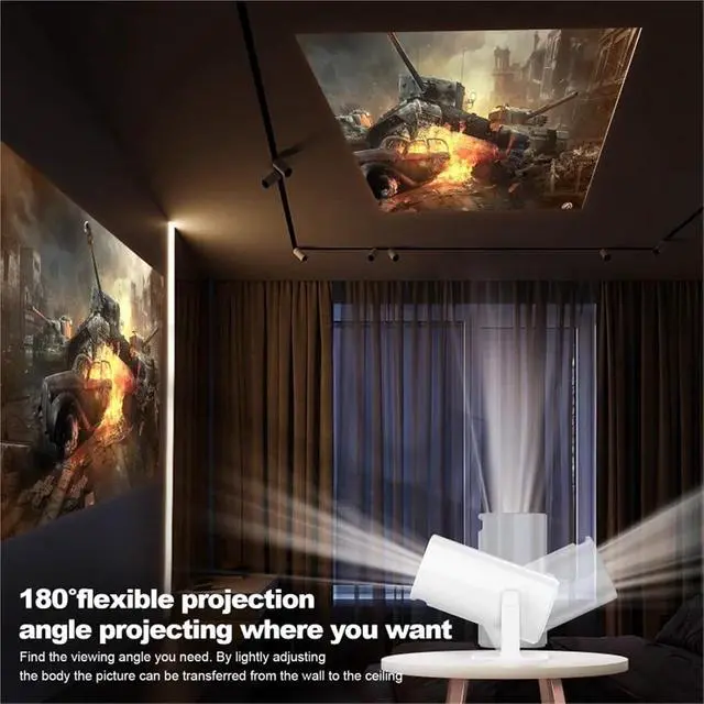 Alt view image 4 of 6 - Mini Projector, 4K Projector Home Theater Portable LED Mini 1080P Native Smart Video Game E Pocket Cinema Wifi BT ,Indoor & Outdoor Use(White)