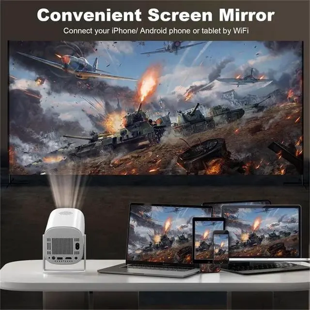 Alt view image 5 of 6 - Mini Projector, 4K Projector Home Theater Portable LED Mini 1080P Native Smart Video Game E Pocket Cinema Wifi BT ,Indoor & Outdoor Use(White)