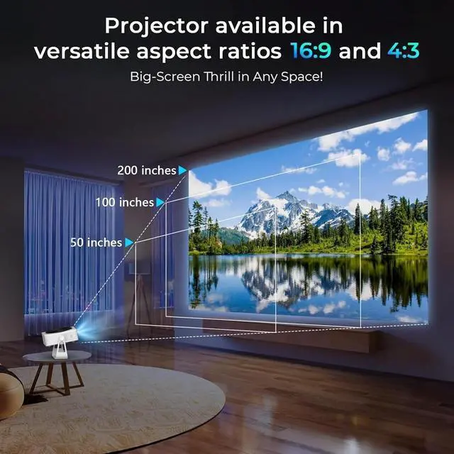 Alt view image 6 of 6 - Mini Projector, 4K 1200ANSI Portable Projector, 1080P Fully Electric Automatic Correct, WIFI6 360° Home Theater ,Indoor & Outdoor Use