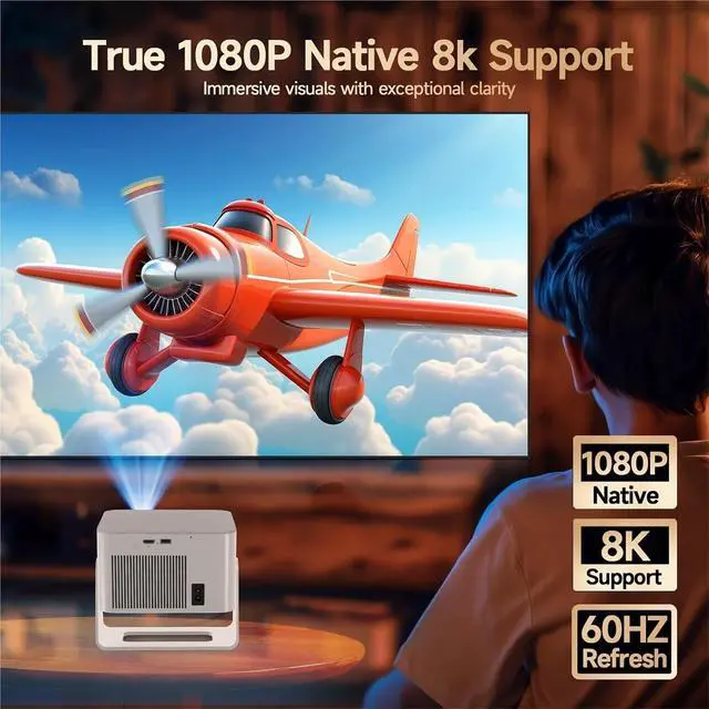 Alt view image 4 of 5 - Mini Projector, Auto 900ANSI 4K Projector 8K Native 1080P With Wifi6 BT5.4 Portable Outdoor ,Indoor & Outdoor Use