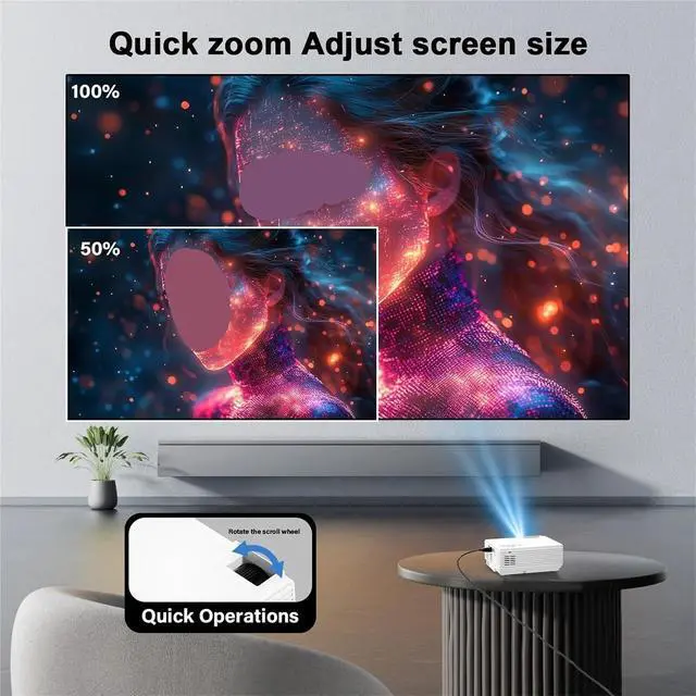 Alt view image 4 of 6 - Mini Projector, Projector, 4K 1080P Wireless Portable , HDMI & USB, Home Theater ,Indoor & Outdoor Use