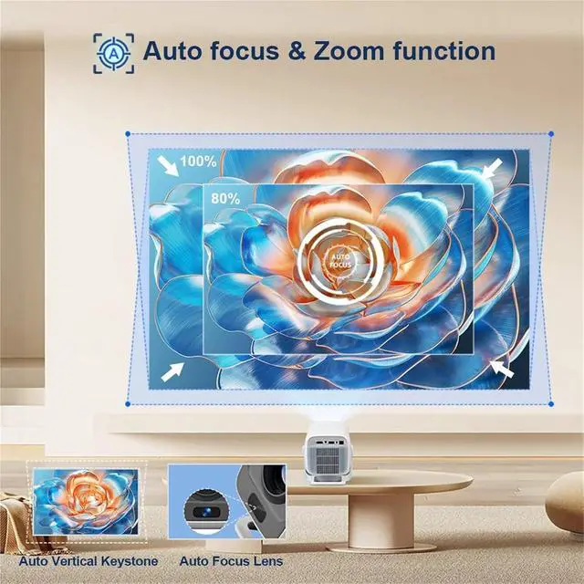 Alt view image 4 of 6 - Mini Projector, Native 1080P Projector 4K WIFi BT5.4 Auto Projetor Smart Home Theater Video Mini Portable ,Indoor & Outdoor Use