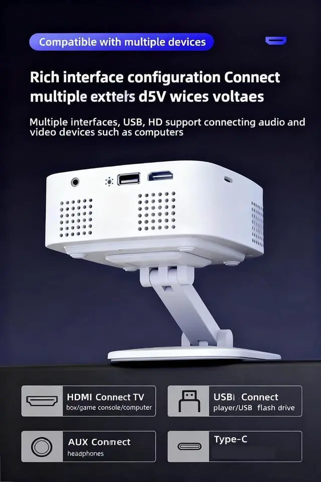 Alt view image 4 of 5 - Mini Projector, Projector 40000 Lumens Full HD 1080P 4K Support WiFi 6 Home 3D Theater Outdoor for Movie Home Outdoor