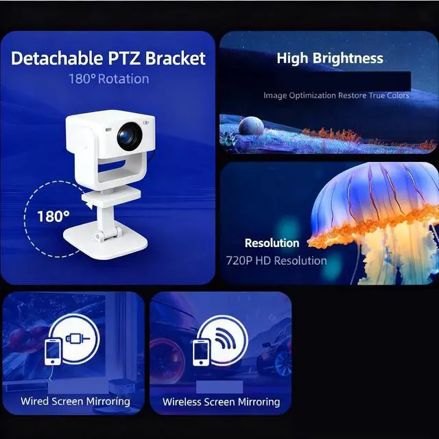 Alt view image 2 of 5 - Mini Projector, Projector 40000 Lumens Full HD 1080P 4K Support WiFi 6 Home 3D Theater Outdoor for Movie Home Outdoor