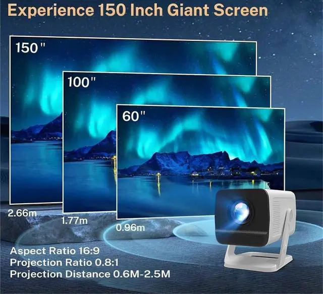 Alt view image 3 of 5 - Mini Projector, Mini Portable Projector 400ANSI WiFi6 BT5.4 Auto Support Full HD 4K Home Outdoor ,Indoor & Outdoor Use