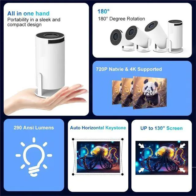 Alt view image 5 of 5 - Mini Projector, Projector PRO 4K Wifi6 BT5.0 1080P 1280*720P Home Cinema Outdoor Projetor ,Indoor & Outdoor Use