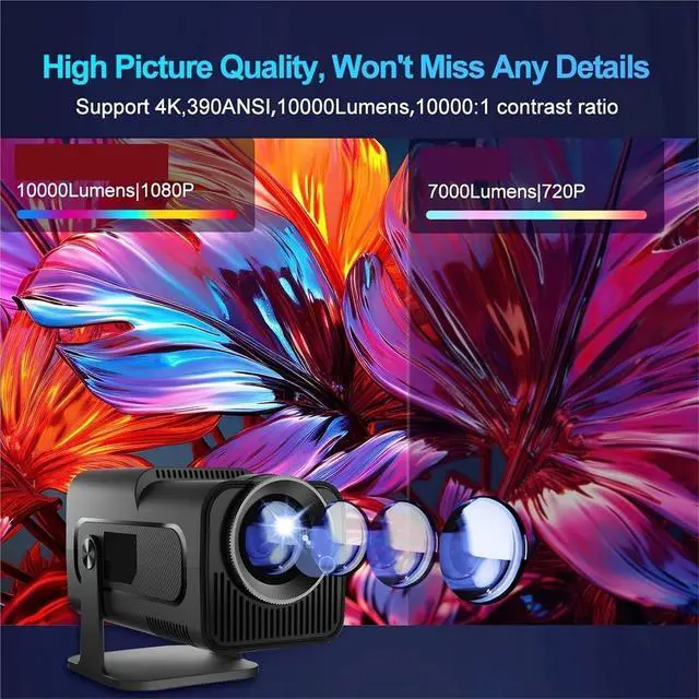 Alt view image 3 of 7 - Mini Projector, 4K Projector Native 1080P 390ANSI HY320 Dual Wifi6 BT5.0 1920*1080P Cinema Portable Projetor ,Indoor & Outdoor Use