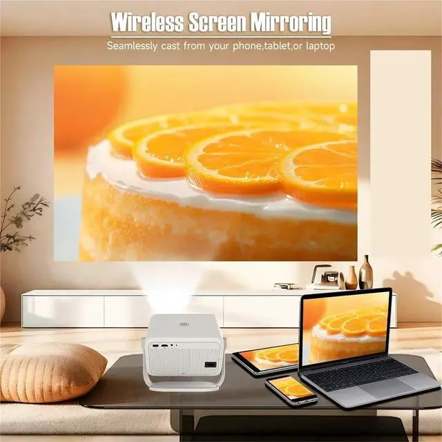 Alt view image 3 of 4 - Mini Projector, 4K Native Portable Projector 1080P Auto Keystone Correction 360° Home Cinema ,Indoor & Outdoor Use