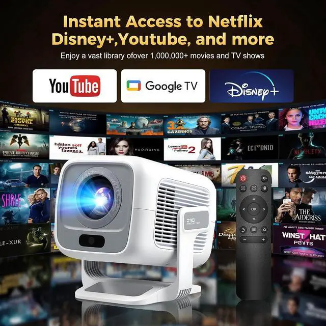 Alt view image 2 of 7 - Mini Projector with WiFi 6 and Bluetooth 5.2, Native 1080P Full HD 4K Supported, Auto Keystone & 180° Rotatable, Android 14 Smart Projector for Home/Outdoor Movies