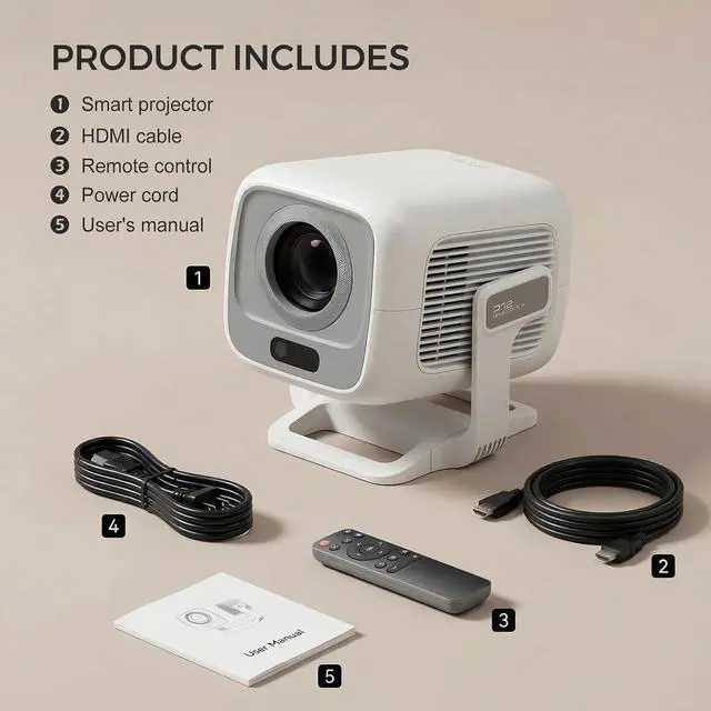 Alt view image 5 of 7 - Mini Projector with WiFi 6 and Bluetooth 5.2, Native 1080P Full HD 4K Supported, Auto Keystone & 180° Rotatable, Android 14 Smart Projector for Home/Outdoor Movies