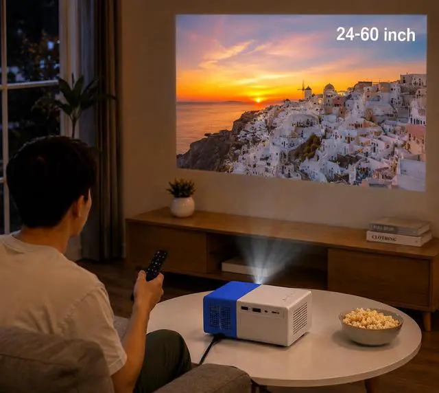 Alt view image 3 of 3 - Portable Mini LED Projector with Built-In Rechargeable Battery, 1080P Supported, 24-60 Inch, LCD Multimedia, Home Theater
