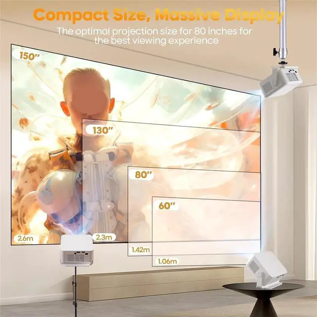 Alt view image 4 of 5 - Mini Projector, Auto 4K Projector 400ANSI 8K Native 720P Max With Wifi6 BT5.4 Portable Outdoor ,Indoor & Outdoor Use
