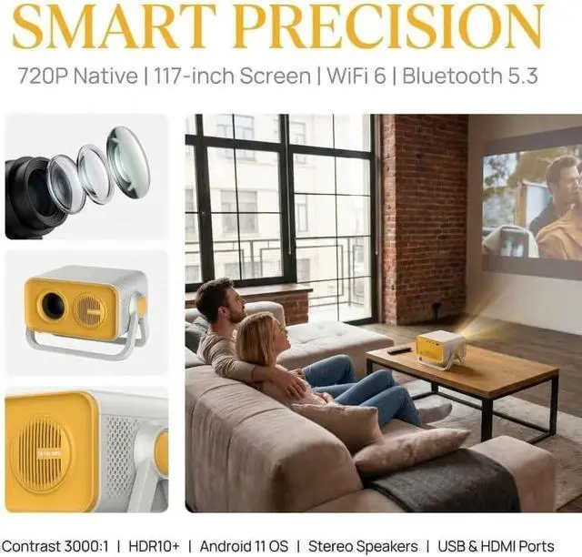 Alt view image 3 of 6 - Projector High Definition Wireless Multi Screen Home Bedroom 720P