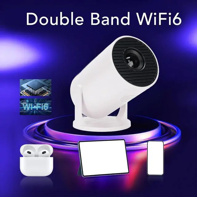Alt view image 4 of 7 - Portable Projector, Full HD 150 ANSI 8000 WiFi Bluetooth Movie Projector with Auto Keystone Correction, for Home Theater (White)