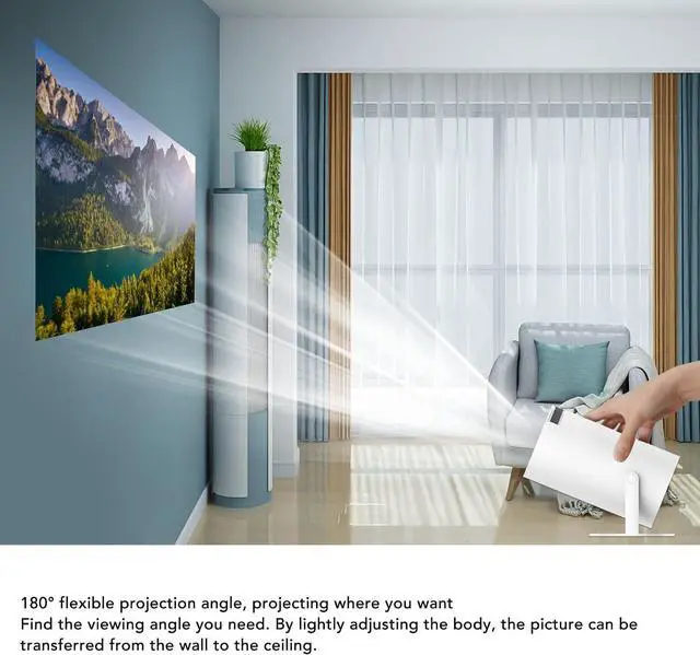 Alt view image 6 of 7 - Portable Projector, Full HD 150 ANSI 8000 WiFi Bluetooth Movie Projector with Auto Keystone Correction, for Home Theater (White)