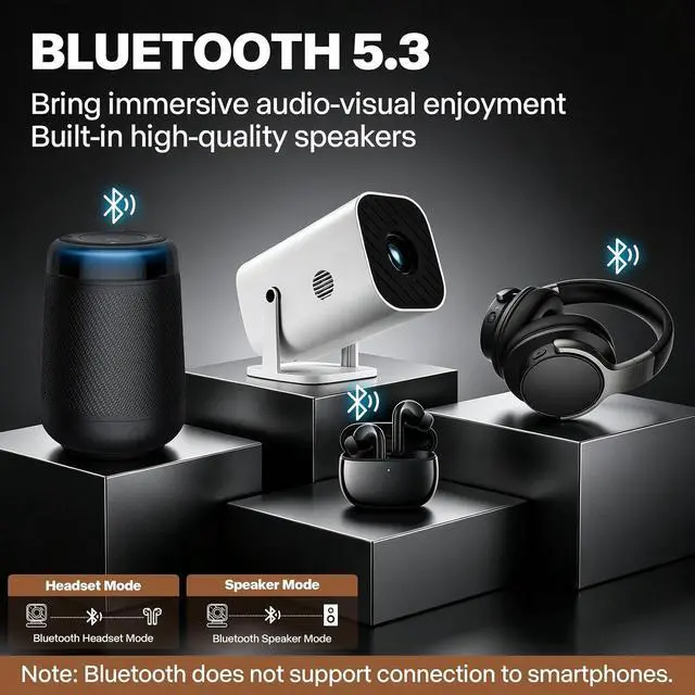 Alt view image 4 of 7 - Built-in apps and wifiprojector with wifi and bluetooth,projector for bedroom,Support 4K,portable projector,Auto Keystone with HDMI/TV Stick/Memory Stick/Laptop