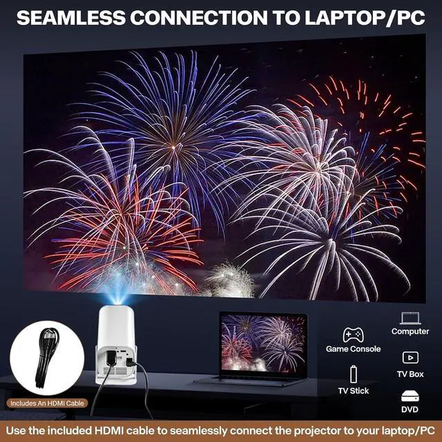Alt view image 7 of 7 - Built-in apps and wifiprojector with wifi and bluetooth,projector for bedroom,Support 4K,portable projector,Auto Keystone with HDMI/TV Stick/Memory Stick/Laptop