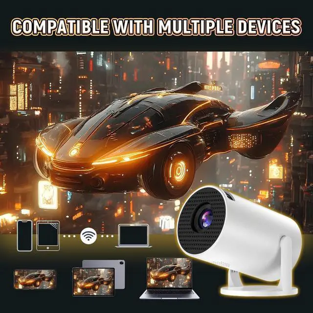 Alt view image 3 of 7 - V4 Mini Projector for Bedroom/Outdoor,Smart Projector with 2.4G WiFi+D3100 CPU,Portable Projector+HD-IN,480×360P,60 Lumen,Compatible with Smartphones/Laptops/TV(White) (Wired)