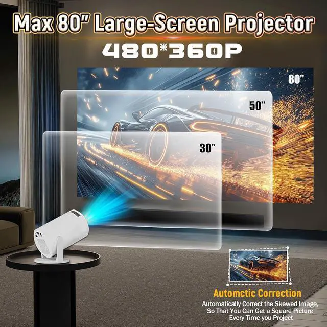 Alt view image 4 of 7 - V4 Mini Projector for Bedroom/Outdoor,Smart Projector with 2.4G WiFi+D3100 CPU,Portable Projector+HD-IN,480×360P,60 Lumen,Compatible with Smartphones/Laptops/TV(White) (Wired)