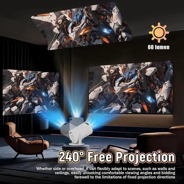 Alt view image 6 of 7 - V4 Mini Projector for Bedroom/Outdoor,Smart Projector with 2.4G WiFi+D3100 CPU,Portable Projector+HD-IN,480×360P,60 Lumen,Compatible with Smartphones/Laptops/TV(White) (Wired)