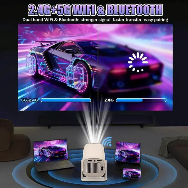 Alt view image 5 of 7 - Mini Video Projector with WiFi and Bluetooth, 720P 200 ANSI, Android 14, Compatible with 36000+ Games 14 Emulators, 180° Rotatable Smart Projector for Home Theater, Outdoor (U5,Cream White)