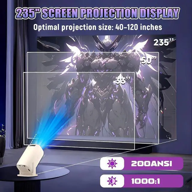 Alt view image 7 of 7 - Mini Video Projector with WiFi and Bluetooth, 720P 200 ANSI, Android 14, Compatible with 36000+ Games 14 Emulators, 180° Rotatable Smart Projector for Home Theater, Outdoor (U5,Cream White)