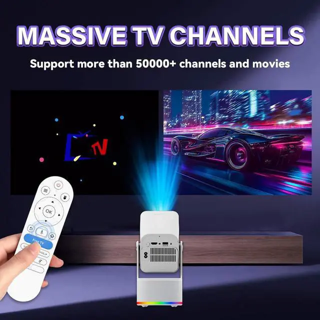 Alt view image 4 of 7 - HCS350 PLUS 4-in-1 Mini Projector with 3D Games/Karaoke/2×8W Speaker,WiFi6 + BT5.4 1080P Game Projector,Android 11 450 Lumens,Auto Keystone+Electric Focus,Portable Projectors for Home/Outdoor (White)