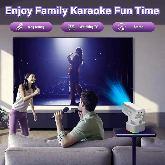 Alt view image 5 of 7 - HCS350 PLUS 4-in-1 Mini Projector with 3D Games/Karaoke/2×8W Speaker,WiFi6 + BT5.4 1080P Game Projector,Android 11 450 Lumens,Auto Keystone+Electric Focus,Portable Projectors for Home/Outdoor (White)