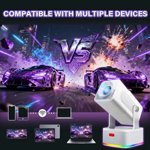 Alt view image 7 of 7 - HCS350 PLUS 4-in-1 Mini Projector with 3D Games/Karaoke/2×8W Speaker,WiFi6 + BT5.4 1080P Game Projector,Android 11 450 Lumens,Auto Keystone+Electric Focus,Portable Projectors for Home/Outdoor (White)