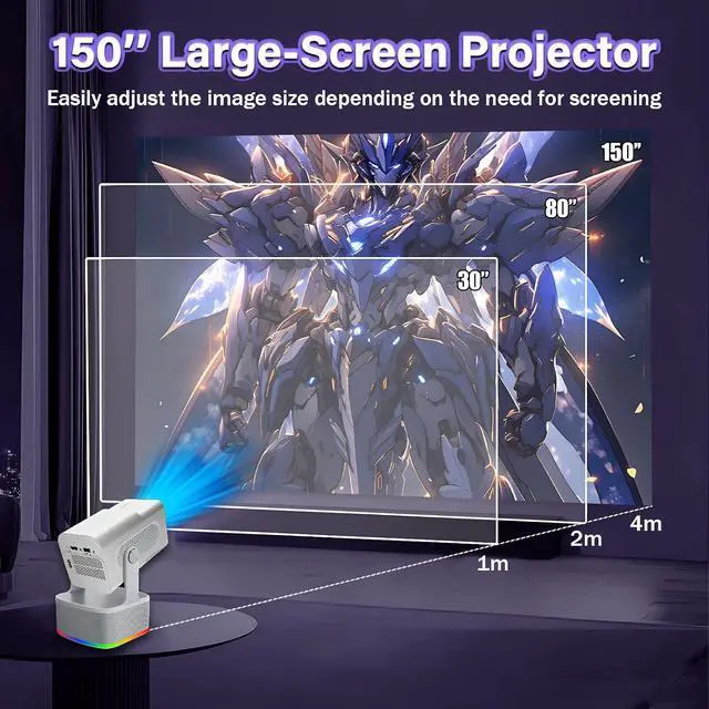 Alt view image 6 of 7 - HCS350 PLUS 4-in-1 Mini Projector with 3D Games/Karaoke/2×8W Speaker,WiFi6 + BT5.4 1080P Game Projector,Android 11 450 Lumens,Auto Keystone+Electric Focus,Portable Projectors for Home/Outdoor (White)