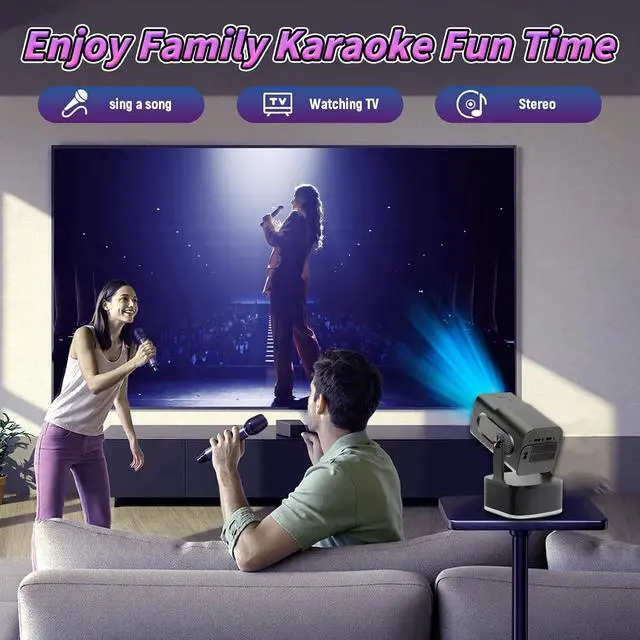 Alt view image 5 of 7 - HCS350KTV 3-in-1 Portable Projector/Karaoke/Speaker,with Dual Mic,1080P Mini Projector with WiFi and Bluetooth,Android 11 450 Lumens,Auto Keystone&Electric Focus,2x8W Speaker,for Home/Outdoor (Black)