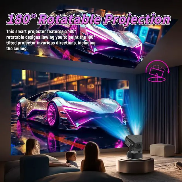 Alt view image 4 of 7 - HCS350KTV 3-in-1 Portable Projector/Karaoke/Speaker,with Dual Mic,1080P Mini Projector with WiFi and Bluetooth,Android 11 450 Lumens,Auto Keystone&Electric Focus,2x8W Speaker,for Home/Outdoor (Black)