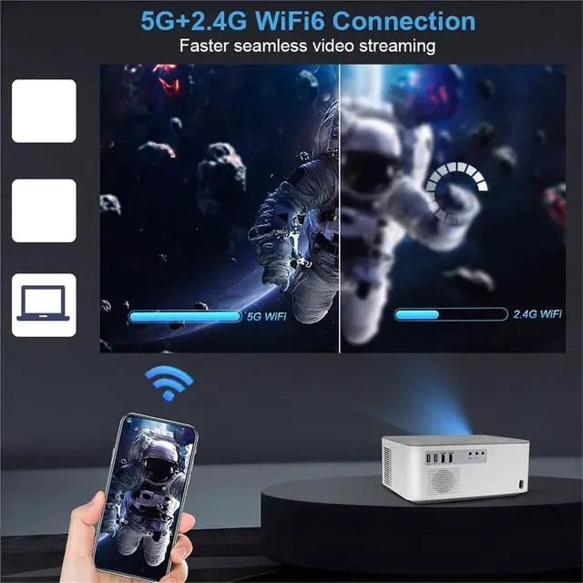Alt view image 3 of 5 - Portable Projector, Projector 4K 1080P WiFi Full HD 3D Video Smart Projetor Home Theater Cinema