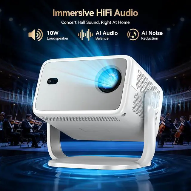 Alt view image 5 of 7 - 4K Projector with Officially-Licensed APPs, Smart Projector with WiFi and Bluetooth, Native 1080P Home Theater Projector, Auto Focus/Keystone, 360° Rotation Proyector for Bedroom/Home Theater/Outdoor