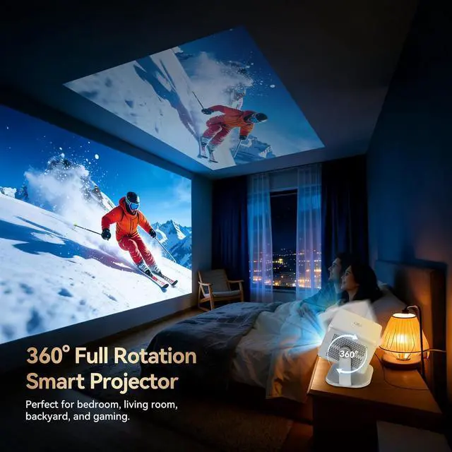 Alt view image 6 of 7 - 4K Projector with Officially-Licensed APPs, Smart Projector with WiFi and Bluetooth, Native 1080P Home Theater Projector, Auto Focus/Keystone, 360° Rotation Proyector for Bedroom/Home Theater/Outdoor