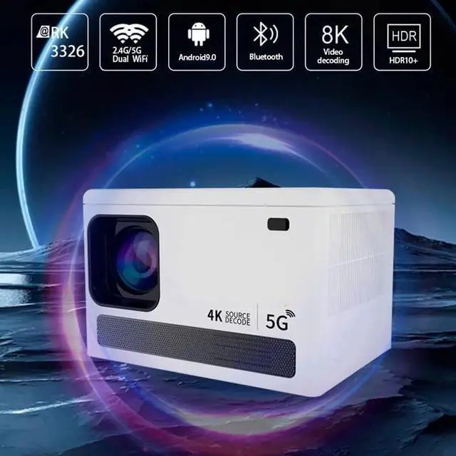 Alt view image 2 of 6 - Home Projector 4K Android Band 6.0 800 ANSI BT5. 1920*1080P Cinema Outdoor Portable