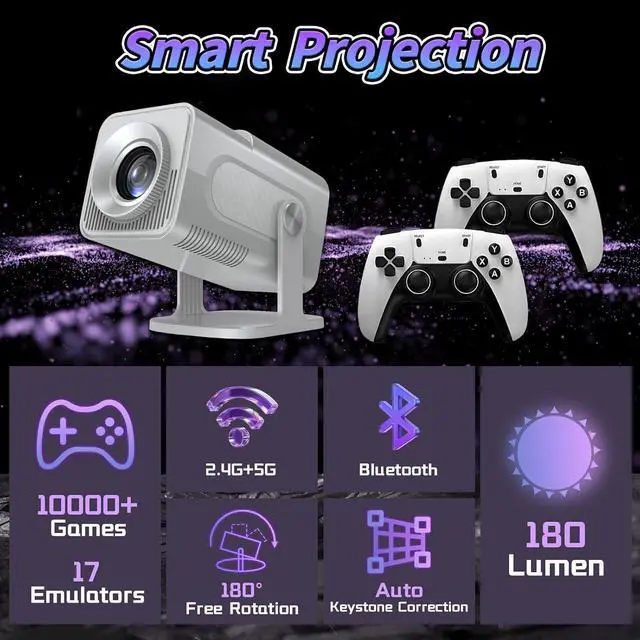Alt view image 5 of 7 - HCS350 MAX Mini Game Projector,10000+ Games,Compatible with 17 Simulators,2.4G+5G WiFi+BT,Android 11,Allwinner H713,1280×720P,Electric Focus,Support HD-IN,Portable Projector for Home/Outdoor(White)